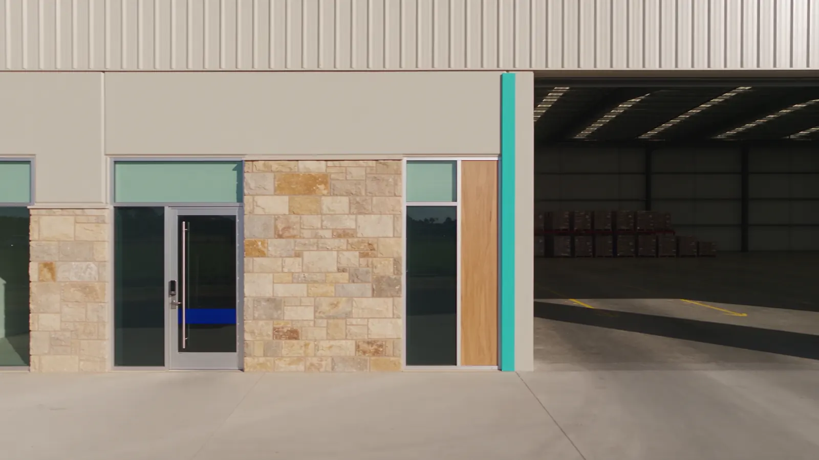 Concept illustration of separate pedestrian and loading access at a warehouse.